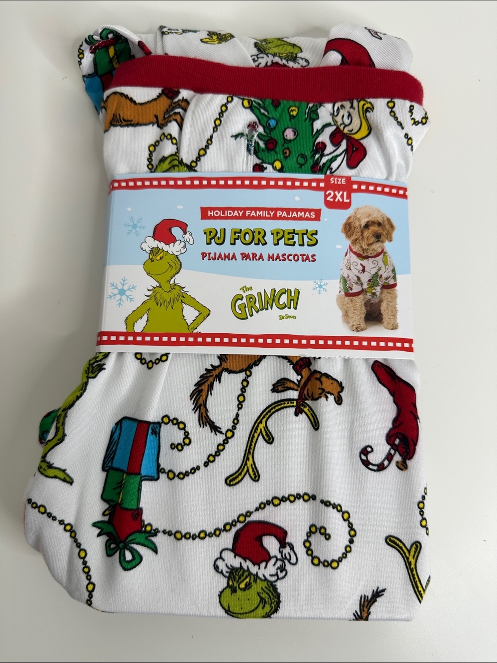The Grinch pet Pajama - White with Red Trim